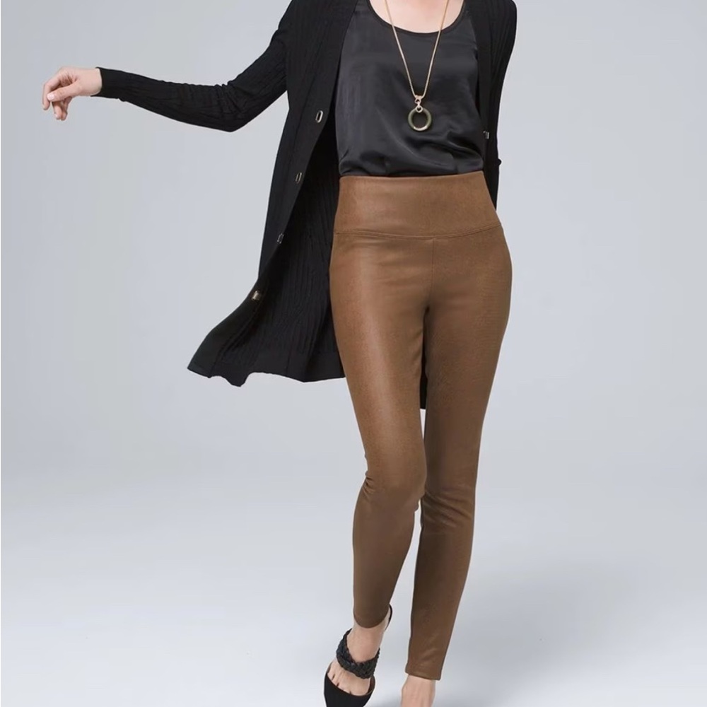 New Vegan Suede Grid Foil Brown WHBM Runway Leggings Size 12R